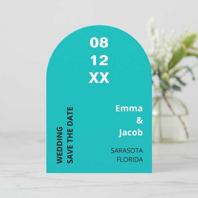Modern Aqua Turquoise Wedding Save the Date (Standing Front)