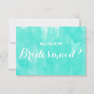 Modern aqua watercolor Will you be my Bridesmaid Invitation