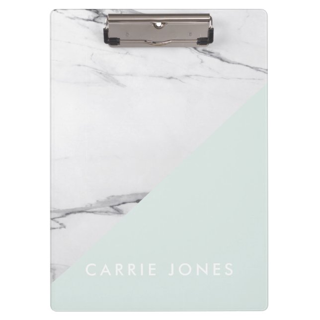 Modern Aqua White Marble Business Elegant Minimal Clipboard (Front)