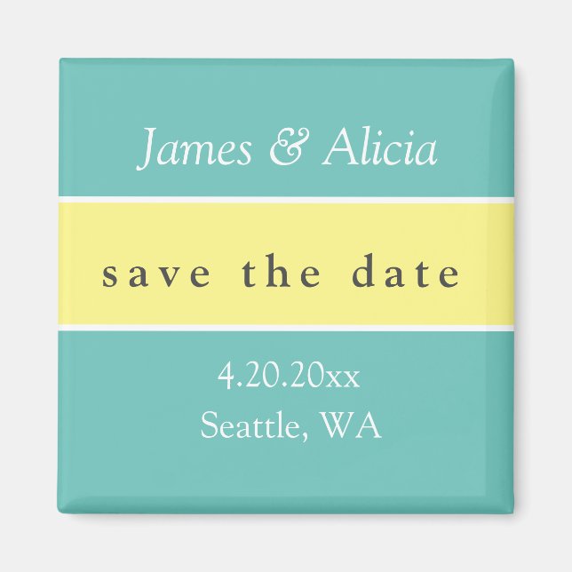 Modern Aqua & Yellow Save the Date Magnet (Front)