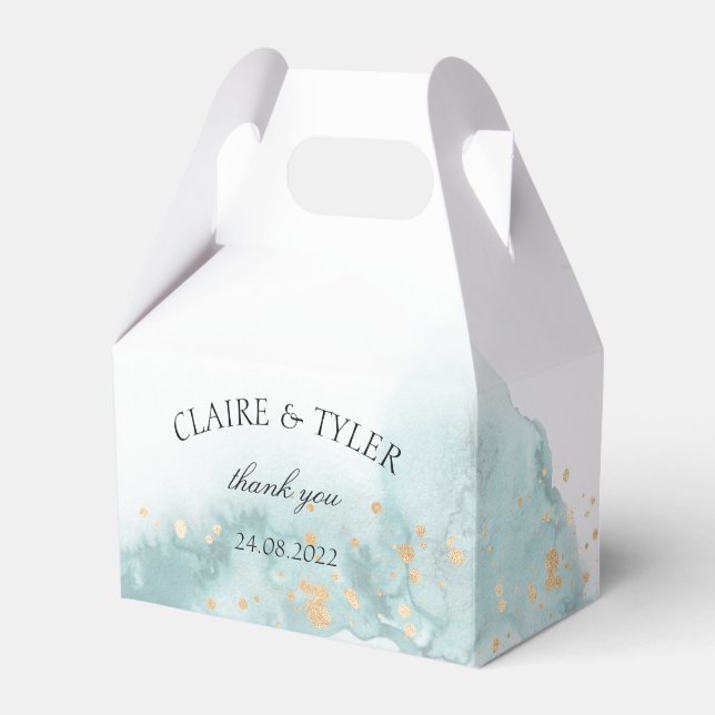 Modern Aquarelle Mint Wedding Favour Box (Front Side)