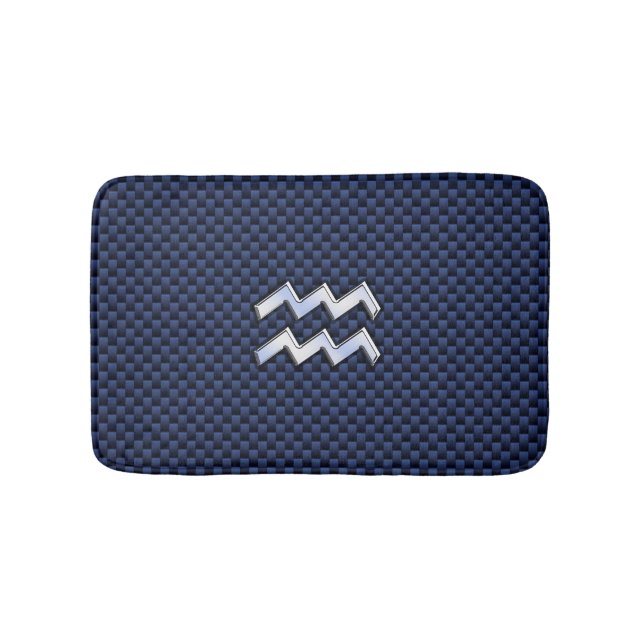 Modern Aquarius Sign on navy blue carbon fiber Bath Mat (Front)