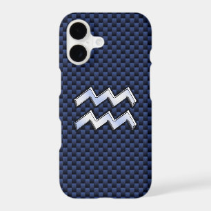 Modern Aquarius Sign on navy blue carbon fibre
