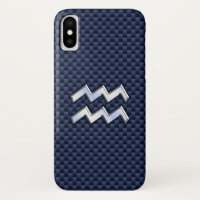 Modern Aquarius Sign on navy blue carbon fibre