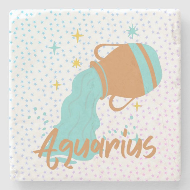 Modern Aquarius Water Bearer Zodiac  Stone Coaster (Front)