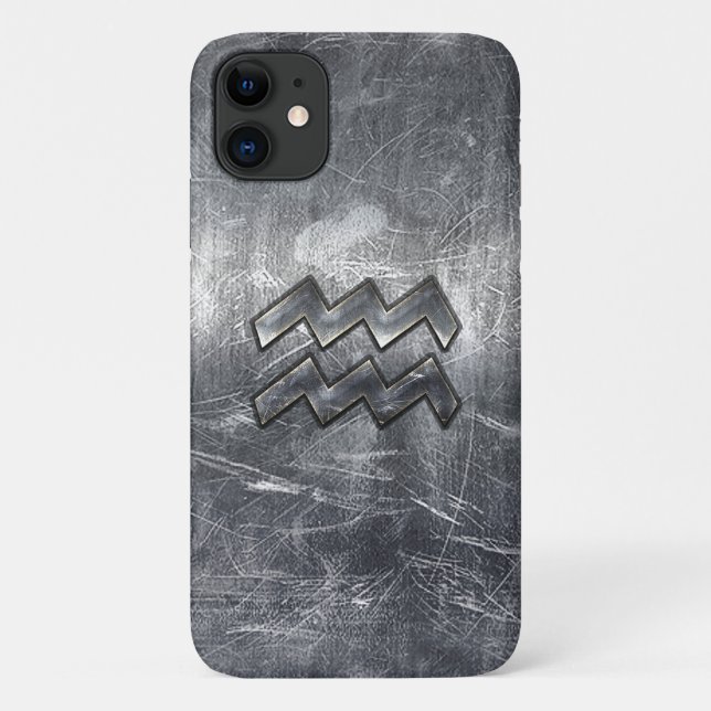 Modern Aquarius Zodiac Distressed Silver Steel Case-Mate iPhone Case (Back)