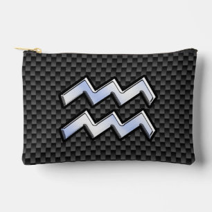 Modern Aquarius Zodiac Sign Carbon Fiber Style Accessory Pouch