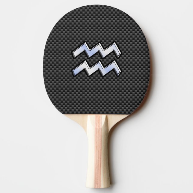 Modern Aquarius Zodiac Sign Carbon Fibre Style Ping Pong Paddle (Back)