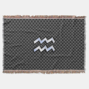 Modern Aquarius Zodiac Sign Carbon Fibre Style Throw Blanket