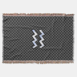 Modern Aquarius Zodiac Sign Carbon Fibre Style Throw Blanket