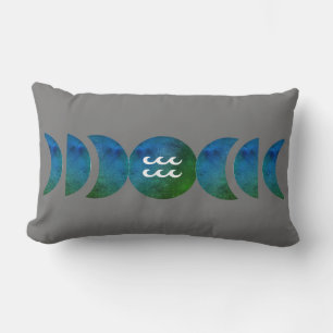 Modern Aquarius Zodiac Sign Moon Phases Lumbar Cushion