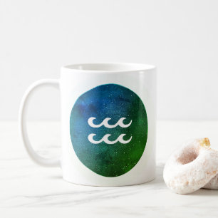 Modern Aquarius Zodiac Sign White Teal Blue Green Coffee Mug
