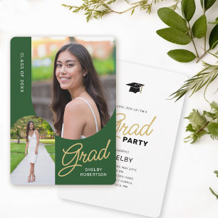 Modern Arch 2 Photo Grad Party Green Invitation