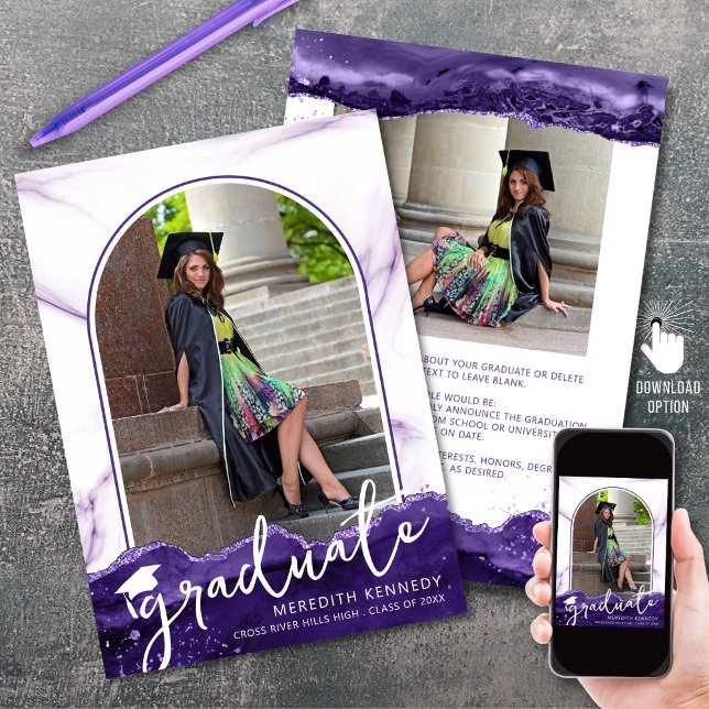 Modern Arch 2 Photos Purple Agate Glitter Script Announcement (Creator Uploaded)