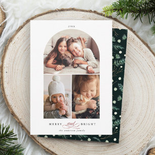 Modern Arch 3 Photo Merry & Bright Photo Holiday Card
