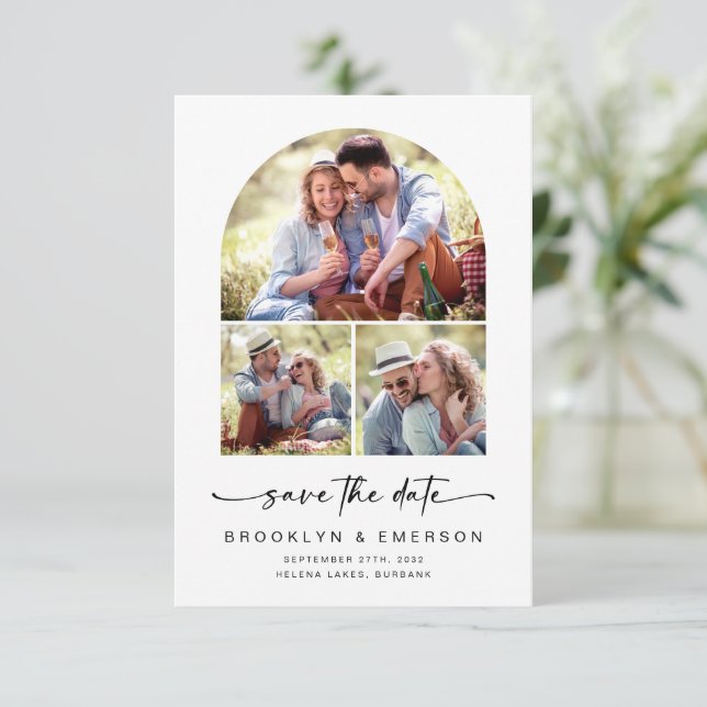 Modern Arch | 3 Photos Wedding Save The Date (Standing Front)