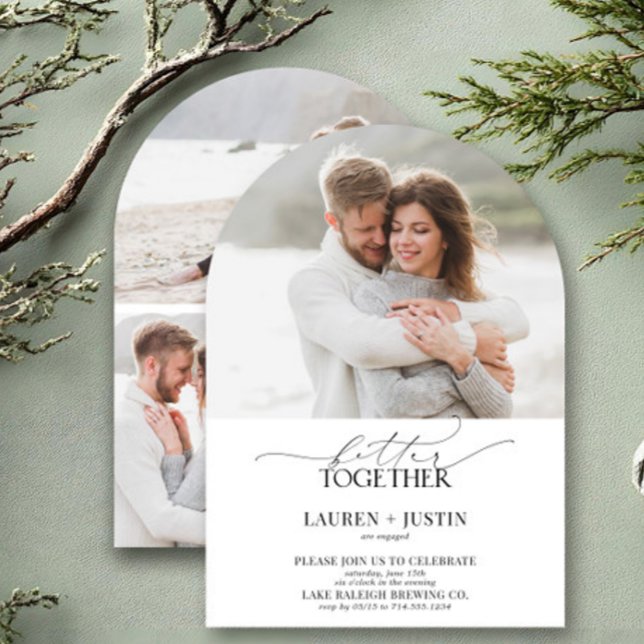 Modern Arch 4 Photo Script Engagement Party Invitation (Creator Uploaded)