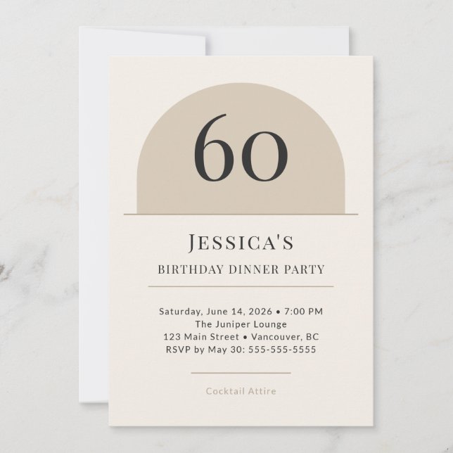 Modern Arch 60th Birthday Dinner Party Invitation (Front)