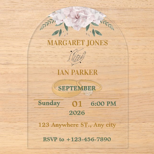 Modern Arch Acrylic Transparent Wedding Invitation (Front)
