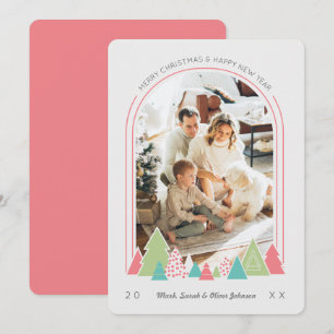 Modern Arch and Colourful Tree Photo Christmas Car Invitation
