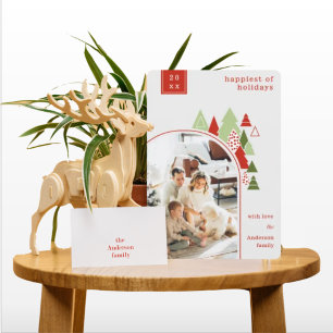 Modern Arch and Colourful Tree Photo Christmas Car Invitation