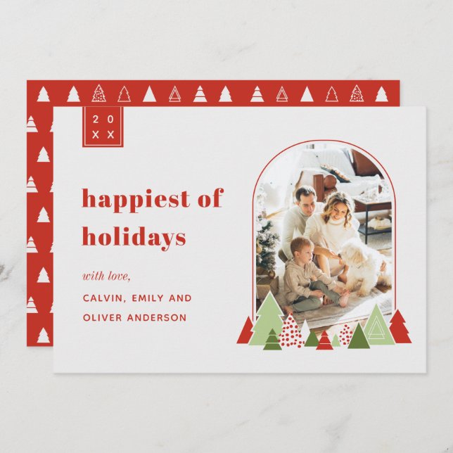 Modern Arch and Colourful Tree Photo Christmas Car Invitation (Front/Back)