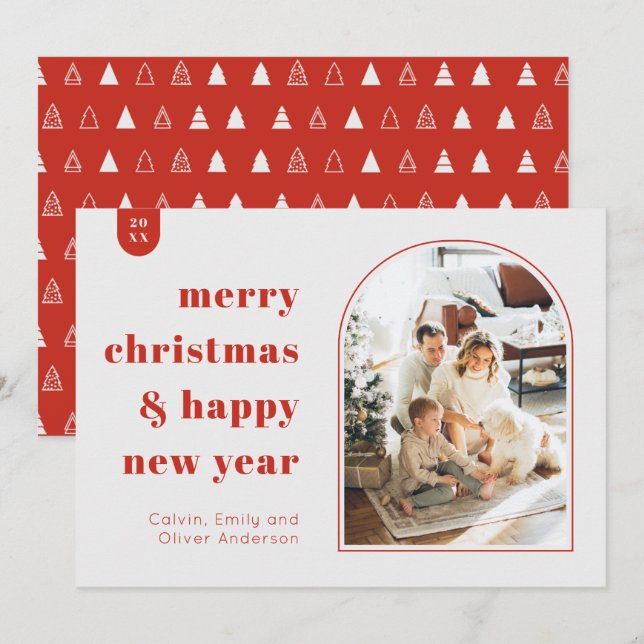 Modern Arch and Minimalist Photo Christmas Card (Front/Back)