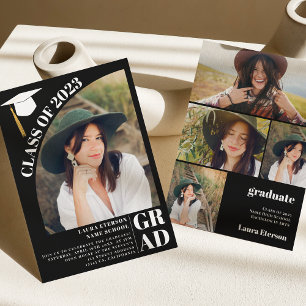 Modern arch black 5 photos graduation invitation