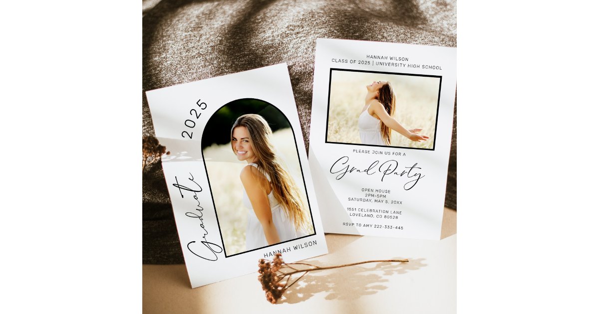 Modern Arch Black and White Graduation Party Invitation | Zazzle