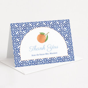 Modern Arch Blue Tile Citrus Bridal Shower Thank You Card