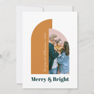Modern Arch Blush Dusty Pink Green Photo 2022 Holiday Card