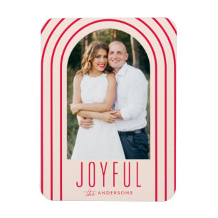 Modern Arch Blush & Red Holiday Photo Magnet