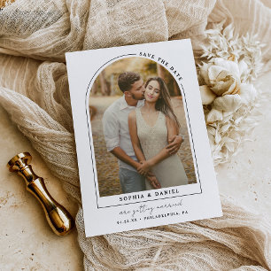 Modern Arch Boho Arch with Photo Save The Date Announcement Postcard