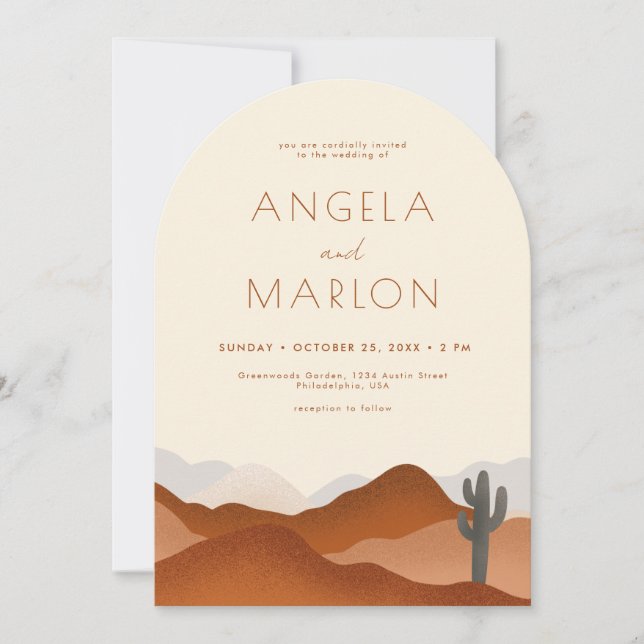 Modern Arch Boho Desert Mountain Wedding Photo Invitation (Front)