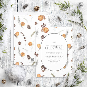 Modern Arch Boho Winter Citrus Merry Christmas Hol Holiday Card