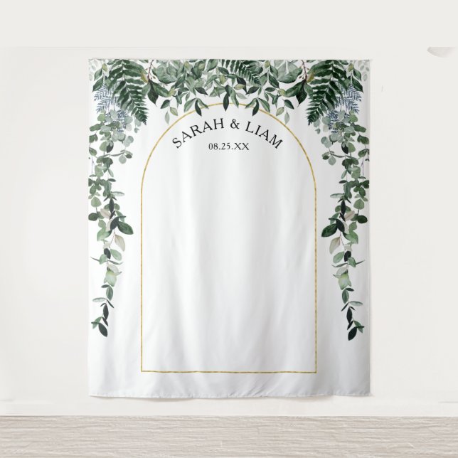 Modern Arch Botanic Wedding photo booth backdrop Tapestry (Front)