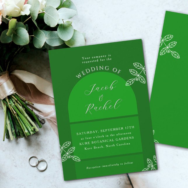 Modern Arch Branches Elegant Emerald Green Wedding Invitation (Creator Uploaded)