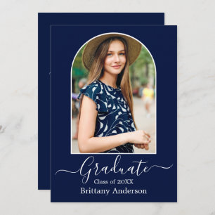 Modern Arch Calligraphy Blue Graduation Party Invitation