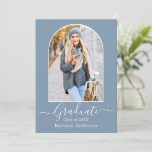 Modern Arch Calligraphy Dusty Blue Graduation Announcement
