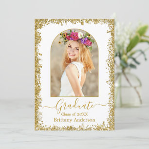 Modern Arch Calligraphy Gold Glitter Graduation Announcement