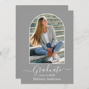 Modern Arch Calligraphy Grey Graduation Party Invitation