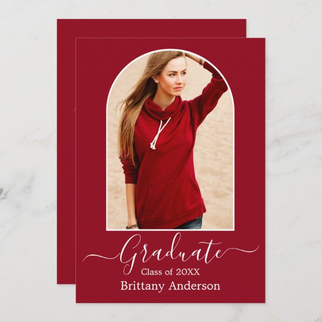 Modern Arch Calligraphy Red Graduation Party Invitation (Front/Back)