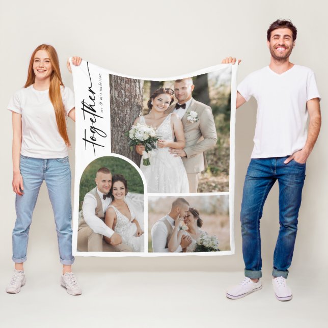 Modern Arch Calligraphy Together Wedding Photo Fleece Blanket (In Situ)
