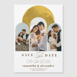 Modern Arch Celestial Moon 3 Photo Save The Date Magnetic Invitation