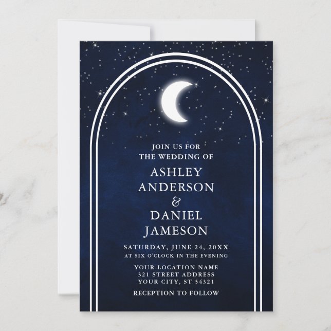 Modern Arch Celestial Moon Stars Wedding Invitation (Front)