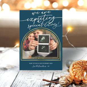 Modern Arch Christmas Pregnancy Announcement 