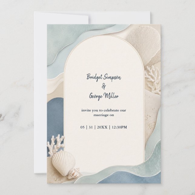 Modern Arch Coastal abstract Wedding Waves Invitation (Front)