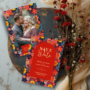 Modern Arch Colorful Adorable Floral Background Save The Date