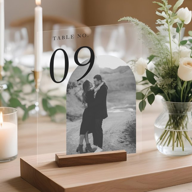 Modern Arch Couple's Photo Wedding Table Number Acrylic Sign (Modern Arch Couple's Photo Wedding Table Number Acrylic Sign)