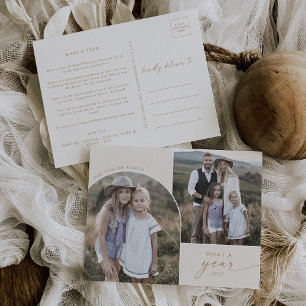 Modern Arch   Cream 3 Family Photos What A Year Holiday Postcard